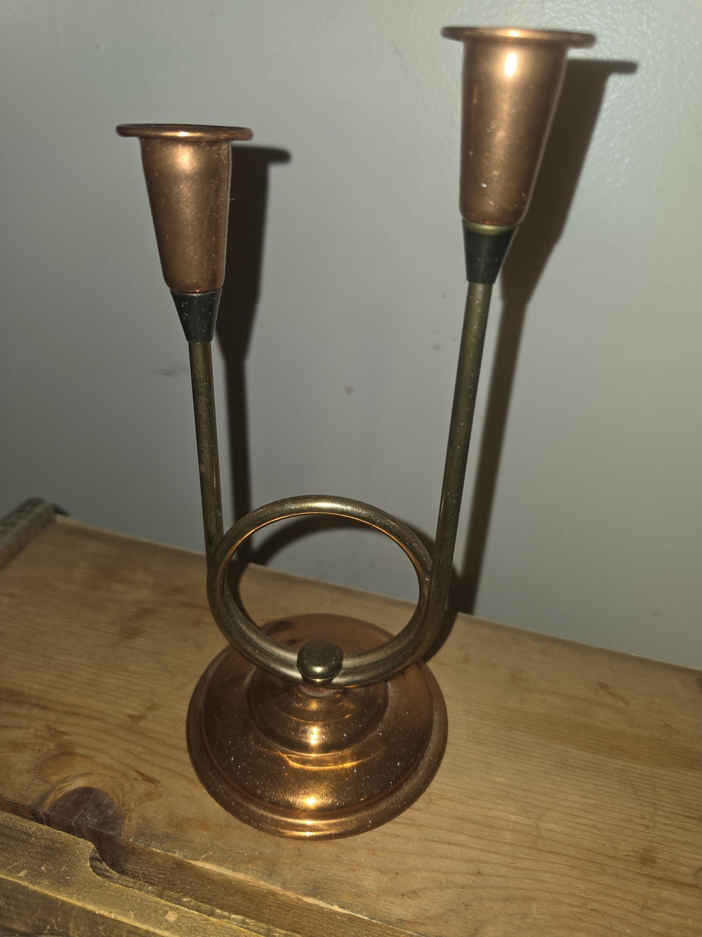 Brass Tone Copper Finish Two-Arm Candle Holder